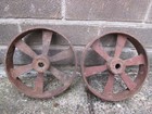 Pair Of Vintage Antique Shepherds Hut Stationary Engine Cast Iron Trolley Wheels