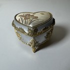 Vintage Heart Shape Gold Trimmed Floral Lidded Trinket Jewelry Box Japan Padded
