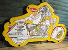 Large 24    Vintage Dated 1954 Indian Motorcycle Porcelain Gas Oil Die Cut Sign