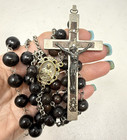 Vtg Rosary Wooden Beads Nun Priest Medal Crucifix Cross Bones Religious Catholic