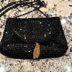 Vtg Euc 80   s Black Sequin Metal Mesh Evening Bag Purse Crossbody W Tassel 8   x5   