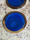 Vintage Mcm Agate   Wood Round Felt Back Drink Coasters Set Of 5 Blue Costal
