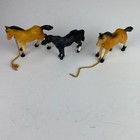 Vintage Plastic Horses Brown Tan Black Collectible Toy Animals Goldtone Chains