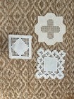 Hardanger  Three Pieces Of Embroidery  Vintage White Doily Norwegian