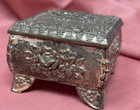 Vintage Silverplate Hinged Jewelry Trinket Box Snuff Casket Box Rose Embossed