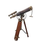 Antique Brass Double Barrel Telescope  Maritime Spyglass With Wooden Tripod