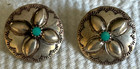 Vintage 1960s Native American Sterling  Turquoise Round Flower Pierced Earrings