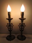 Pair Or 2 Antique Victorian Cast Metal Candle Buffet Mantle Table Lamps