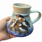 Vintage Otagiri Seaside Puffins Travel Mug 16oz No Spill Ceramic Coffee Cup