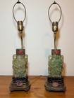 Pair Of Antique Chinese Carved Jadeite Table Lamps - Early 20th Century - Work 