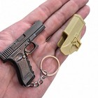Mini All Metal Gun pistol Key Chain W  Tan Holster  Detachable Key Ring Chain