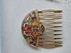 Vintage Japanese Brass Hair Combs Floral Enamel Pair Hair Accessories 2 Piece Se
