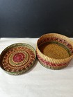 Small Vintage Lidded Round Hand Made Seagrass Trinket Basket W braided Handle