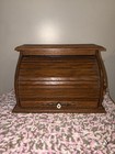 Vintage Wooden Bread Box Roll Top Storage Primitive Rustic Farmhouse Cottagecore
