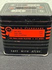 Vintage Atlas Battery Tin Coin Bank   Barrel Bank W  Pennies Lot