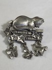 Cat On Wall With Dangling Charms Lapel Hat Jacket Pin