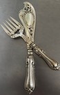 Vtg Silver Plated Fish Serving Fork Knife Slice Cutaway Engraved Swan Pattern