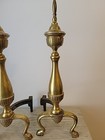 Vintage Solid Brass Fireplace Andirons Regency Hollywood Style Pair - Set Of 2