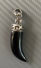 Vintage Black Onyx Italian Horn Silver Plated 2 0  Pendant Maltese Cross