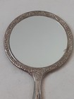 Vintage Embossed Silver Plated 9    Ornate Vanity Hand Held Mirror Floral Roses