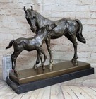 Bronze Horse  Foal On Marble Animal Art Signed Milo Sculpture Statue Figurine