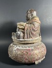 Antique Old Chinese          Carved Wood    Buddha     Statue Hand Painted   Signed