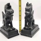 Chinese Hand Carved Black Jade Foo Dog Dragon Lion Figurines Pair Vintage 