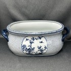 Vintage Blooming World Porcelain Footbath Planter Chinoiserie Large Blue White