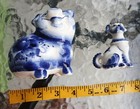 Vintage Russian Gzhel Porcelain Pig   Dog Figurines Hand Painted Handmade Pair