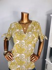 Michael Kors L Top Paisleys Soft Low V Cut Mk Logo Blouse Short Sleeve Cuff Ties
