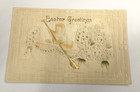 Antique German Easter Postcard - Embossed Chick In Boat W  Gold Highlights