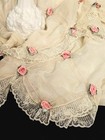 Vintage 1980s Sheer Curtain Panels Pink Ribbon Roses 2 Pair