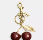 Trending New Coach Red  Maroon Cherry Mini Bag Charm  Keychain Gold Enamel