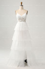 Wedding Dresses Spaghetti Strap V Neck Floor Length Tiered Ruffle Bridal Gowns