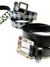 Lot Of 3 Girls Black Belts Skulls Checkered Size Medium large