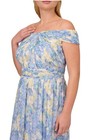 Adrianna Papell 22w Nwt Floral Chiffon A-line Evening Gown Off Shoulder Blue