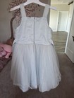 Girls White Tulle Dress Pink Floral Applique   Sash Size S Flower Girl