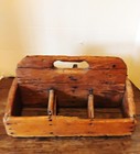 19th Century Primitive Treen Hand Made Pine Wood Caddy W carrying Handle