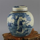 Blue White Porcelain Jar Baby Play Pattern Jingdezhen Antique Style Collectible