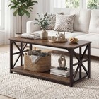 Farmhouse Coffee Table  43  Center Table With Storage   X-shaped Frames  2-ti   