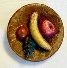 Rare Antique Vintage Painted Carved Wood Fruit Bowl Button Southwestern Style
