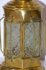 Vintage Brass Candle Lantern Embossed Geometric Glass Panels Hexagonal Hanging
