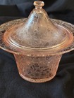 Fostoria Pink Glass Oak Leaf Pink  brocade  Confection Jar   Lid Rare Find