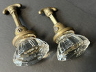 Vintage antique Glass Crystal And Brass Interior Handle Door Knobs Pair Of 2