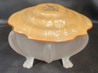 Vintage Art Deco Clear Frosted Glass Vanity Powder Jar Claw Footed Celluloid Lid