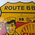Vintage Shell Gas Sign - Gasoline Attendant Route 66 Pump Porcelain Sign