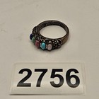 925 Sterling Silver Multi Stone Ring Boho Turquoise Style Cabochon Band