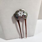Vintage Brass And Inlaid Mother Of Pearl   Abalone 2-prong Hair Fork Comb