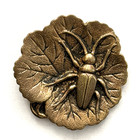 Vintage Realistic Beetle On Leaf Very Detailed Brass Button - 1-1 8   a-s37 