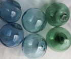 Japanese Glass Floats Drama-in-a-half-dozen 6 Green blue aqua 3-3 5  Vtg Usa Bz
